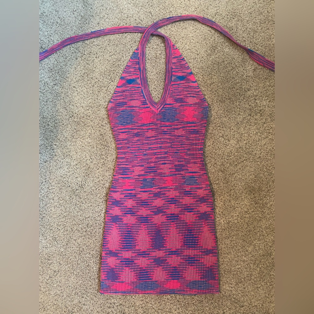 The Vintage Shop knit dress, blue and pink, size small with tight waist